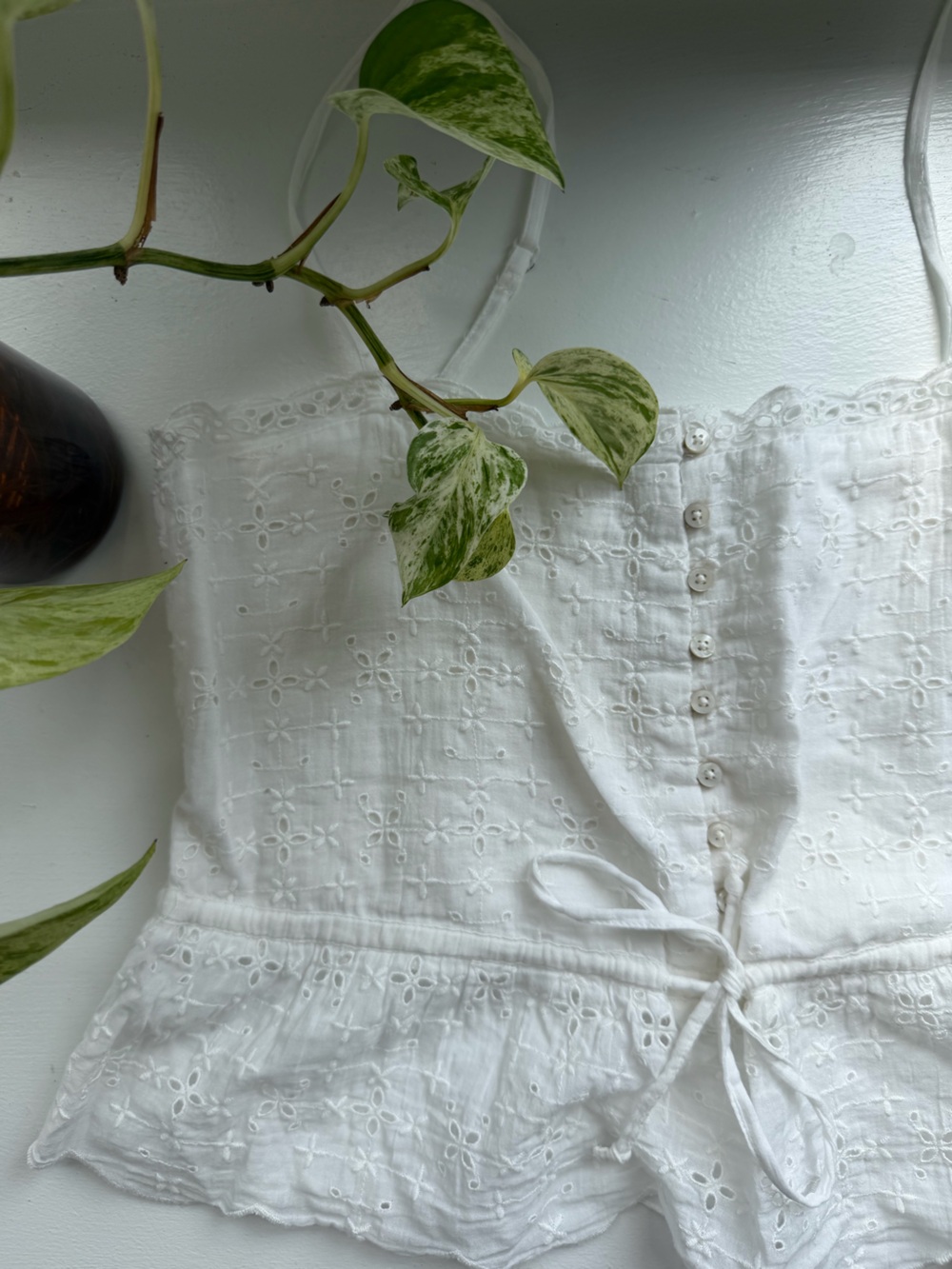 Aerie Eyelet and Ruffle Smock Back Crop Top